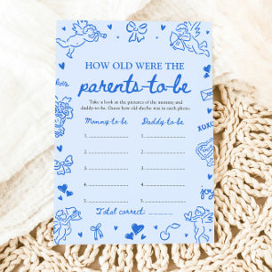 Blaue handgezeichnete Babyparty Wie alt waren sie Einladung