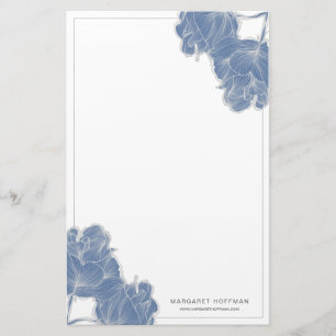 Blaue handgezeichnete Blumen Pfingstrosen Schreibw Briefpapier