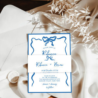 Blaue handgezeichnete Bogenband-Skizze Hochzeit Einladungsbanderole