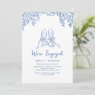 Blaue handgezeichnete Cheers Toast Whimsical Verlo Einladung
