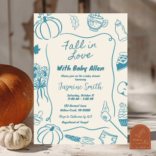 Blaue handgezeichnete Fall-in-Liebe-Junge-Baby-Par Einladung