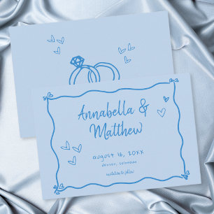 Blaue handgezeichnete Herz Whimsical moderne Hochz Save The Date