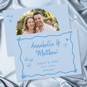 Blaue handgezeichnete Herz Whimsical Modernes Foto Save The Date