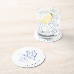 Blaue handgezeichnete Herzen Monogramm Whimsical H Runder Pappuntersetzer