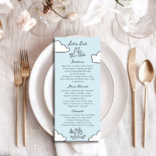 Blaue Handgezeichnete Himmlische Hochzeit Brautpar Menükarte