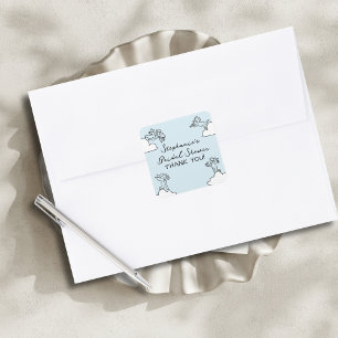 Blaue handgezeichnete himmlische Hochzeit Brautpar Quadratischer Aufkleber