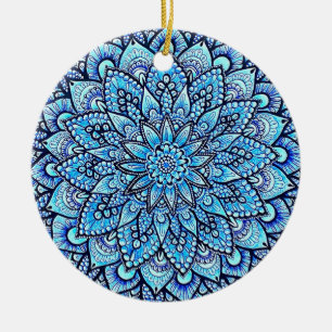 Blaue handgezeichnete Mandala-Design Keramik Ornament
