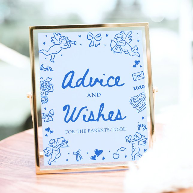 Blaue handgezeichnete moderne Valentinstagsratschl Poster (Blue Hand Drawn Modern Valentine Advice and Wishes Sign)