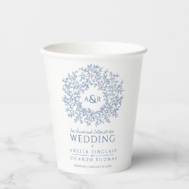 Blaue handgezeichnete Mono-Art-Hochzeit auf Weiß Pappbecher