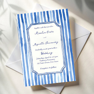 Blaue handgezeichnete Vintage-Streifen-Hochzeit Einladung