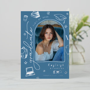 Blaue Handgezeichnete Whimsical-Foto-Abschlussfeie Folieneinladung