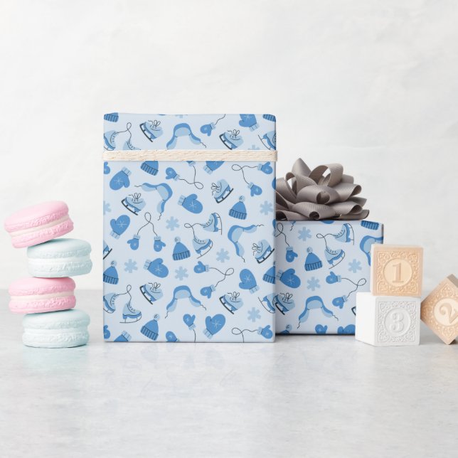 Blaue Handgezeichnete Winter-Verpackungspapierroll Geschenkpapier (Babyparty)
