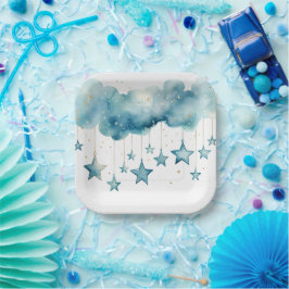 Blaue hängende Sterne Pappteller