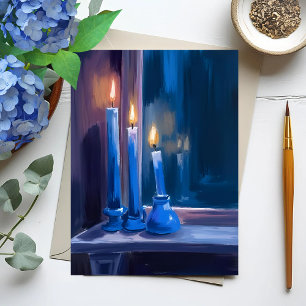 Blaue Hanukka-Kerzen Aquarell Feiertagskarte