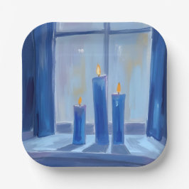 Blaue Hanukka-Kerzen Aquarell Pappteller