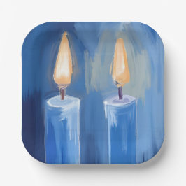 Blaue Hanukkah-Kerzen Aquarell-Feiertag Pappteller