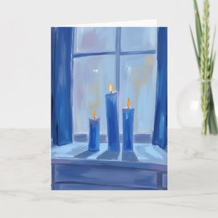 Blaue Hanukkah-Kerzen Aquarell Feiertagskarte