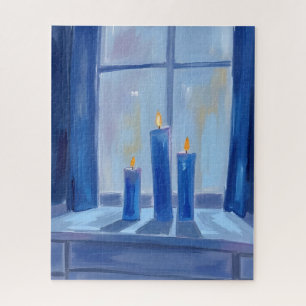 Blaue Hanukkah-Kerzen Aquarell Puzzle