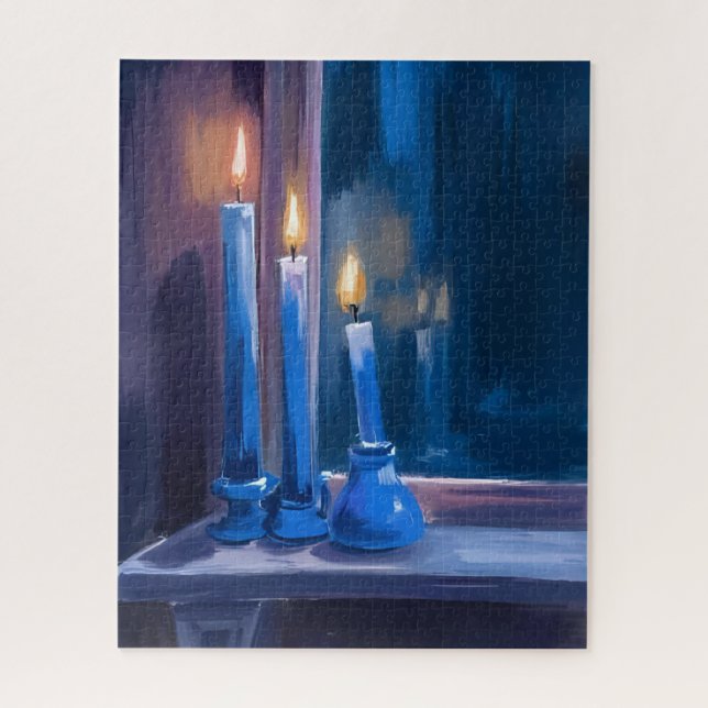 Blaue Hanukkah-Kerzen Aquarell Puzzle (Vertikal)