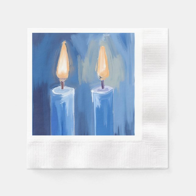 Blaue Hanukkah-Kerzen Wasserfarbe Urlaub Serviette (Vorderseite)