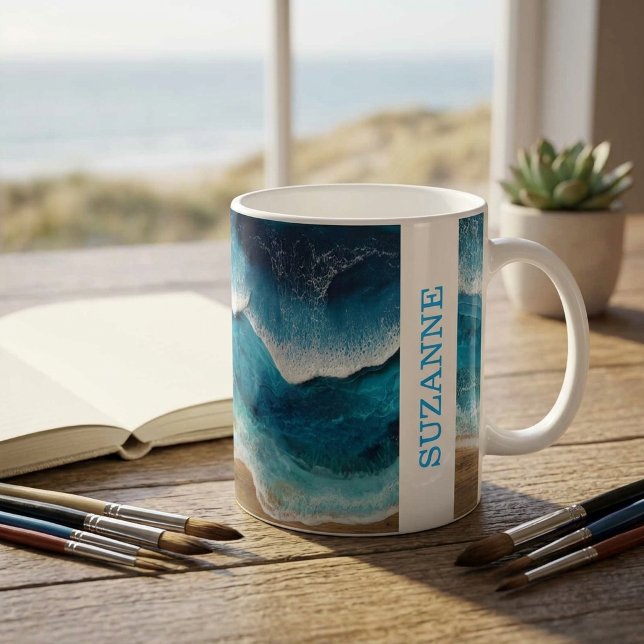 Blaue Harzwellen-Strand Kaffeetasse (Von Creator hochgeladen)