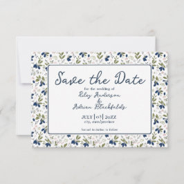 Blaue Haskap-Beeren-Blumen-Hochzeit im Frühling Save The Date