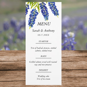 Blaue Hauben Blau Floral Aquarell Hochzeitsessen  Menükarte
