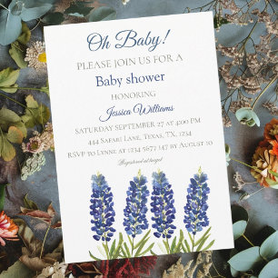 Blaue Hauben Blaue Blumen-Aquarell Texas Baby Jung Einladung