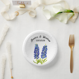 Blaue Hauben Blaues Blumenmuster Boho Aquarell Hoc Pappteller