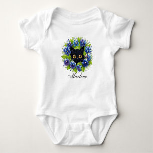 Blaue Hauben süße Katze Blumen Baby-Mädchen Bodysu Baby Strampler