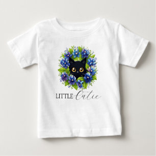 Blaue Hauben Süße Katze Texas Aquarell Floral Baby T-shirt