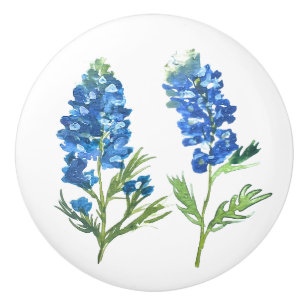 Blaue Hauben Texas Blaue Blumen vintage Aquarell Keramikknauf