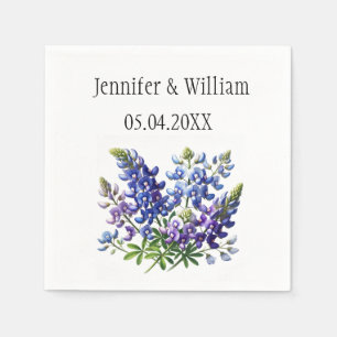 Blaue Hauben Texas-Blumen Aquarell Florale Hochzei Serviette