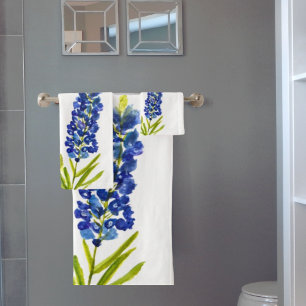 Blaue Hauben Texas State Blaue Blumen Aquarell Badhandtuch Set