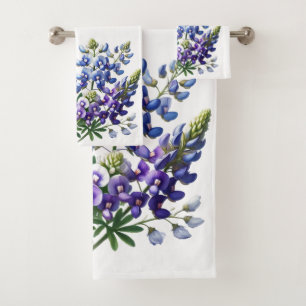 Blaue Hauben Texas State Blaue Blumen Aquarell Badhandtuch Set
