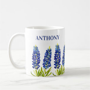Blaue Hauben Texas State Blumen Lupine Aquarell Kaffeetasse