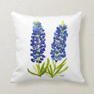 Blaue Hauben Texas State Blumen Lupine Aquarell Kissen