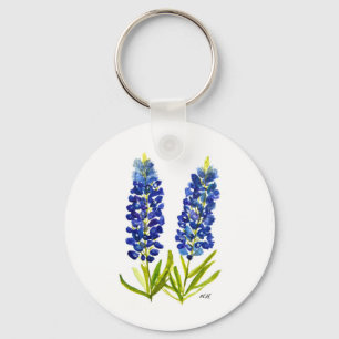 Blaue Hauben Texas State Blumen Lupine Aquarell  Schlüsselanhänger