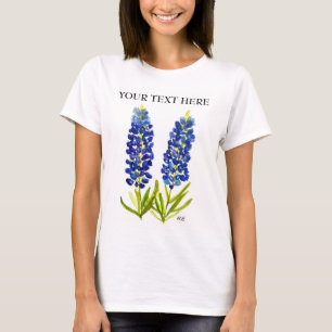 Blaue Hauben Texas State Blumen Lupine Aquarell T-Shirt