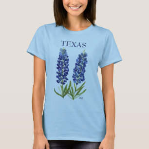Blaue Hauben Texas Wildblumen Lupine Aquarell T-Shirt