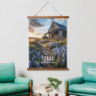 Blaue Hauben und alte Scheune in Texas Decoupage Wandteppich Mit Holzrahmen