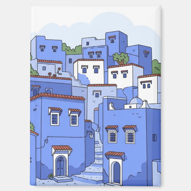 Blaue Häuser in Chefchaouen Marokko Reise Magnet (Vorderseite)