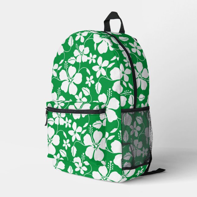 BLAUE HAWAII-MUSTER IN GRÜN BEDRUCKTER RUCKSACK (Rückseitige Ecke Rechts)