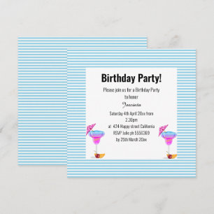 BLAUE HAWAIIAN STRIPED THEMA BIRTHDAY PARTEI EINLADUNG