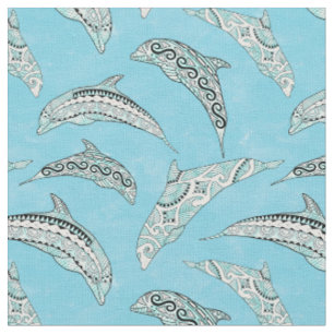 Blaue Hawaiianische Stammesdelphine Stoff