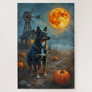 Blaue Heeler-Halloween-Kunst auf einer verlassenen Puzzle