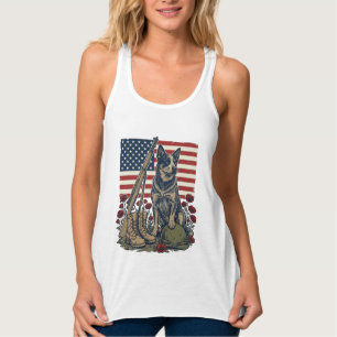 Blaue Heeler-patriotische Gedenk-Retro-Gravur S Tank Top