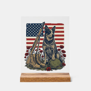 Blaue Heeler-patriotische Gedenk-Vintage-Engraving Acrylschild