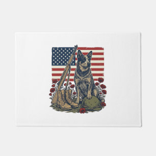 Blaue Heeler-patriotische Gedenk-Vintage-Engraving Fußmatte