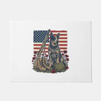 Blaue Heeler-patriotische Gedenk-Vintage-Engraving Fußmatte